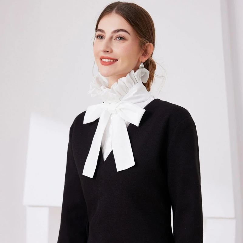 Detachable False Collar Ruffle Bows Tie Neck Half Shirt Women Fashion Accessory