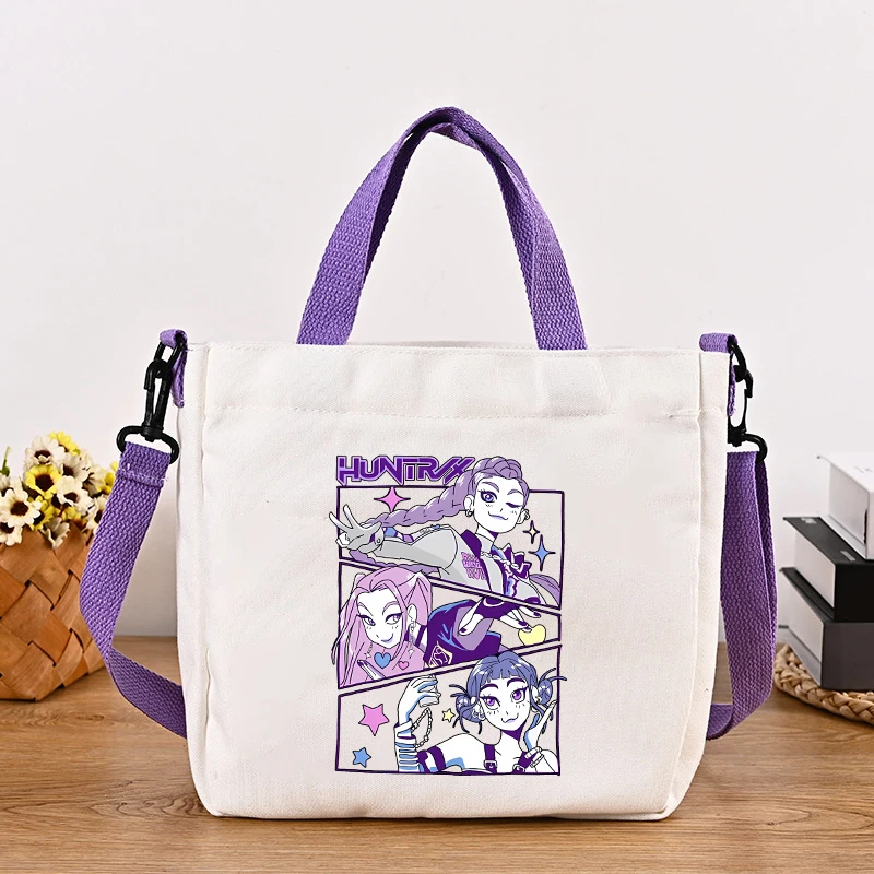 

Новинка 2025 года, холщовые сумки-тоут Kpop Demon Hunters, модные сумки-мессенджеры с принтом аниме, сумки для хранения, сумка-портфель, подарок для мальчиков и девочек