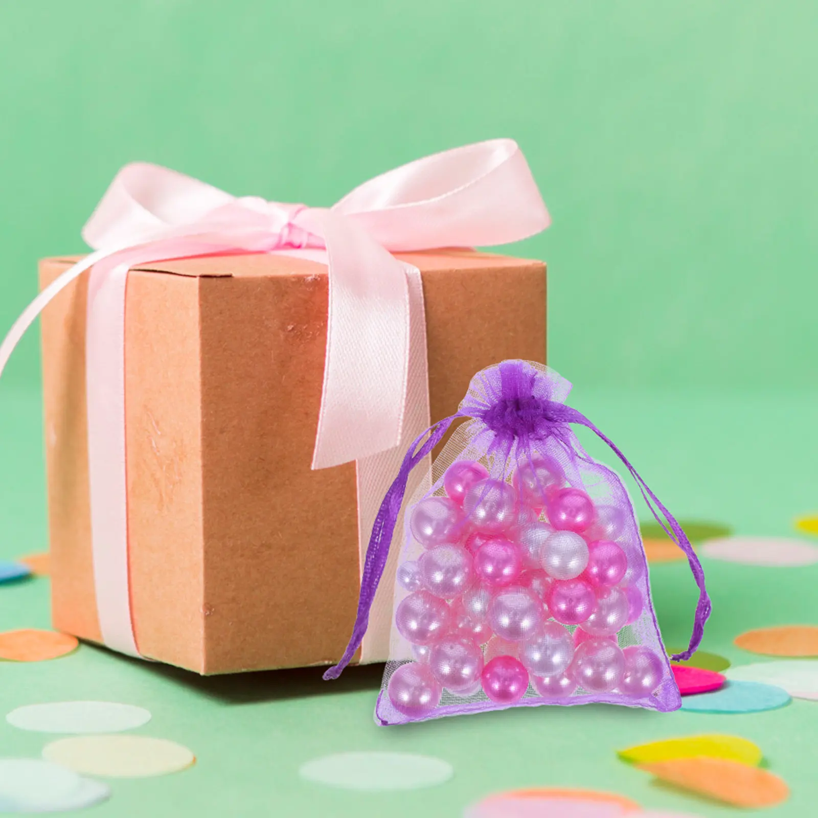

100Pcs Organza Drawstring Pouches Sheer Mesh Bags for Wedding Candy Party Favor Small Jewelry Treat Packaging Purple 8x10cm