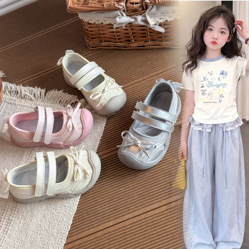 

Girls Mesh Mary Jane Shoes Soft Sole Breathable Bowknot Summer Princess Flats for Toddler Kids Casual Walking Sandals Children's