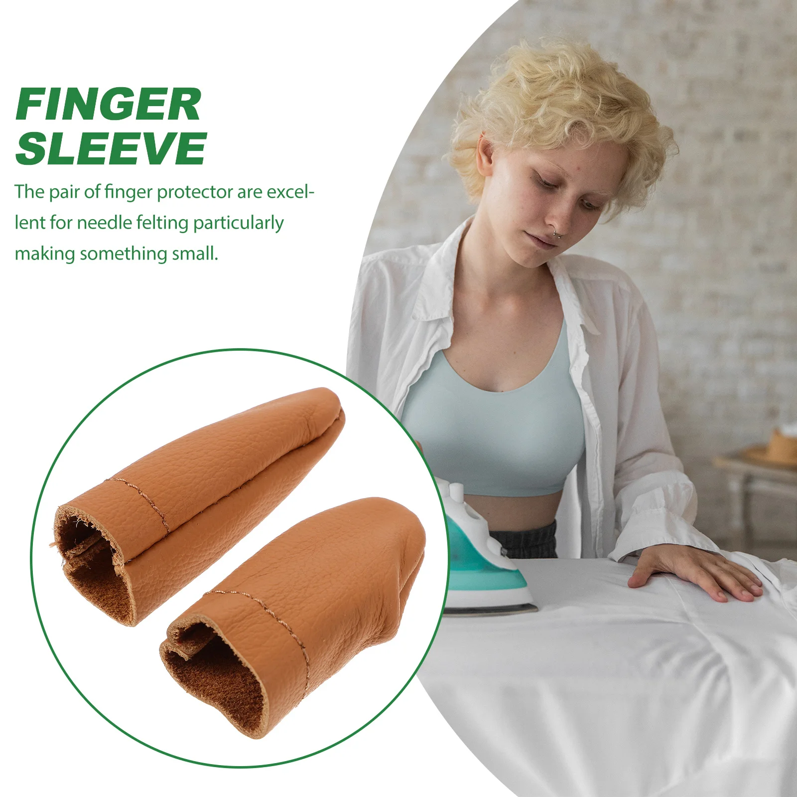 

2Pcs Finger Protector Cowhide Thimble Comfortable Durable for Needle Felting Sewing Embroidery DIY Handcraft