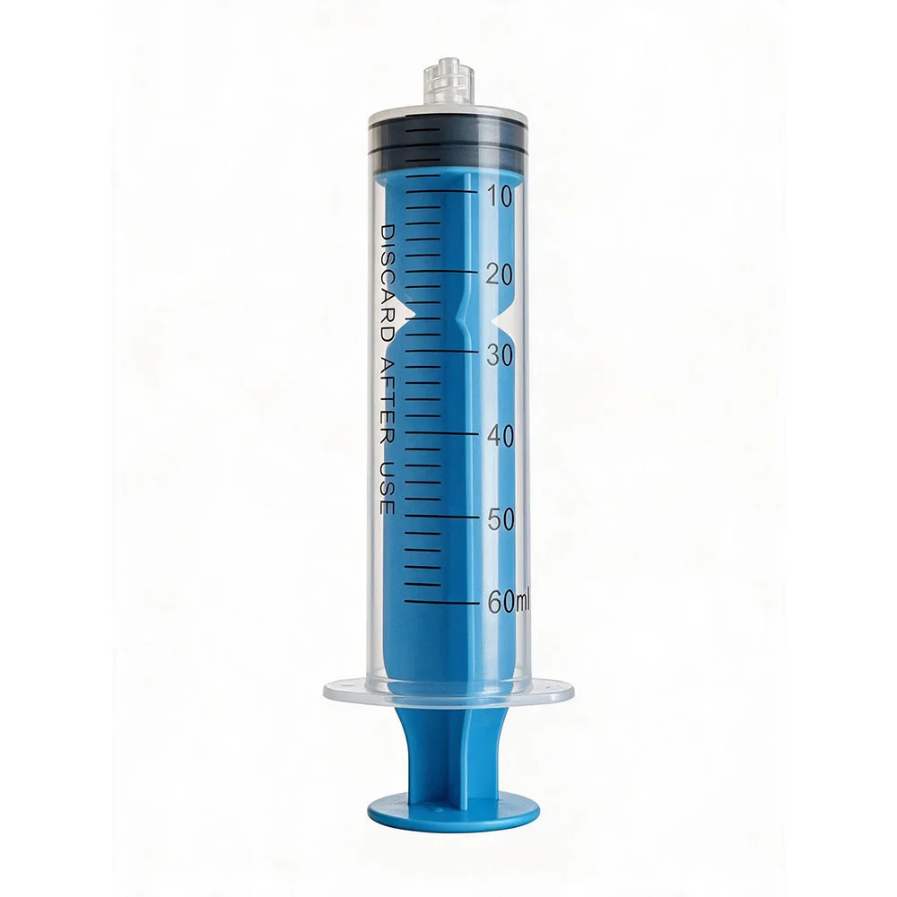 5pcs/pack 60ml Luer Slip Syringe with Blue Plunger, Large Volume No Needle Dispensing Syringe, Sterile Individually Wrapped