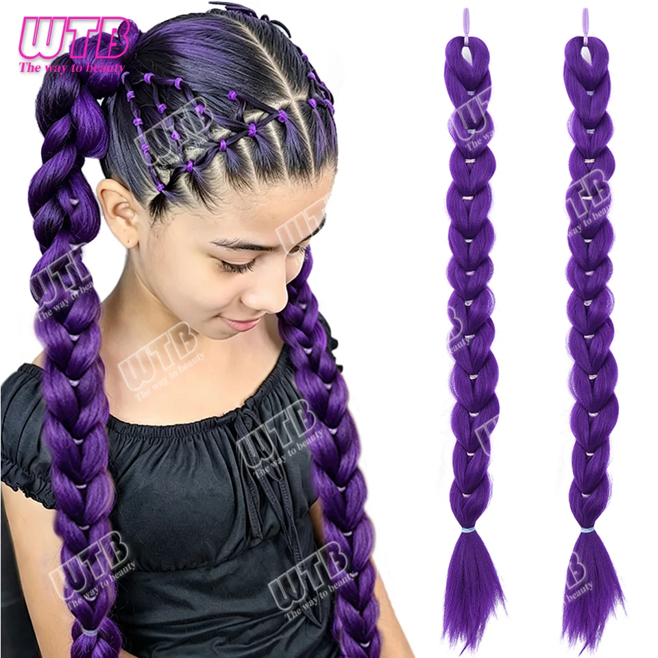 Synthetic Braided Purple Hair Ponytail Costume Hairstyle Long Ponytail with Rubber Band for Girls Halloween Christmas Anime Use