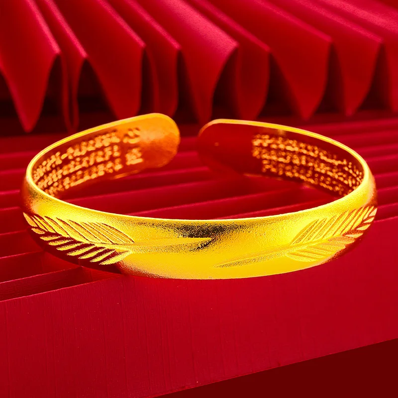 

Feather Bangle Open Heart Sutra Women's AU999 24K Gold - Pure AU999, clear sutra, delicate 3D feather