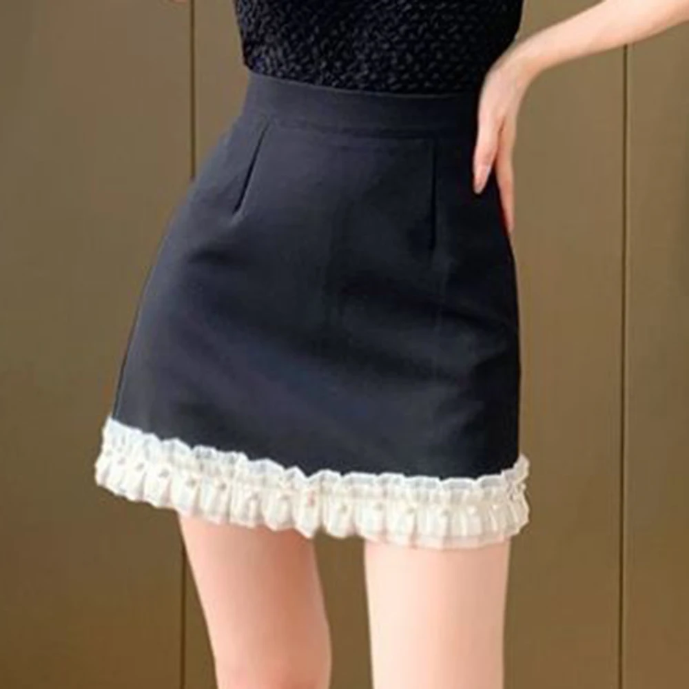 Spring and summer temperament breathable lace skirt suit 2024 high waist splicing anti-light thin a word hip skirt women
