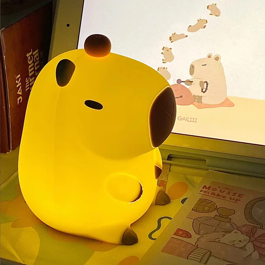 Cute Silicone Capybara Night Light USB Rechargeable Animal Cartoon Bedside Sleep Lamp Timing Dimming Room Decor Children\'s Gift