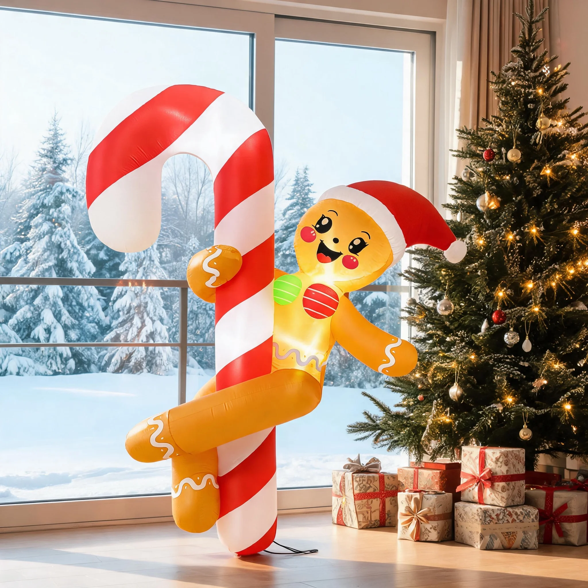 6FT Inflatable Dancing Gingerbread Man Christmas Decoration, Festive Joyful Inflatable Gingerbread Man, Holiday Party Decoration