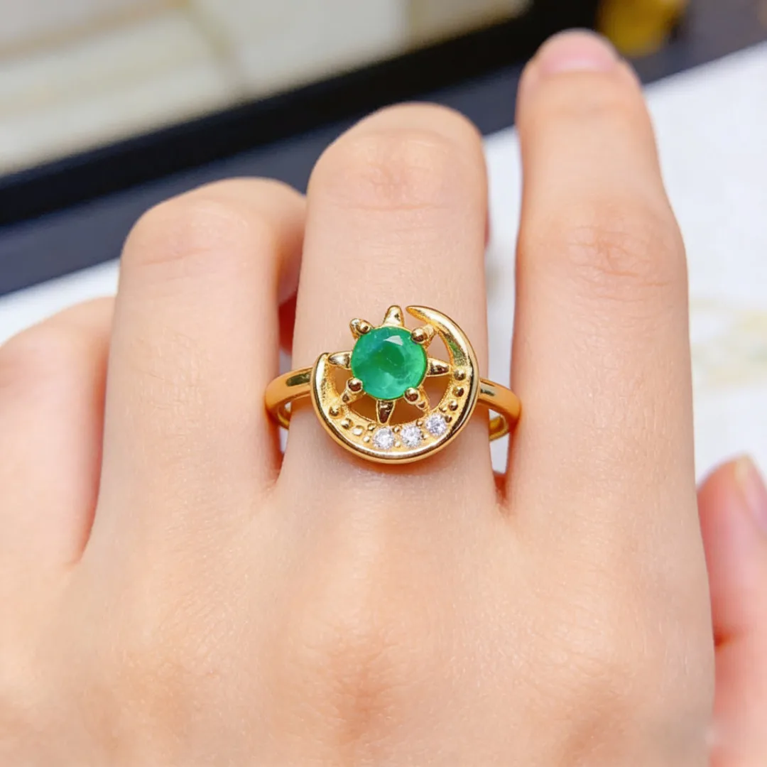 Natural Emerald Silver Ring 925 SilverJewelry Brithday Gift for Woman Cute r Emerald Ring for Girl 4mm Silver Emerald Jewelry