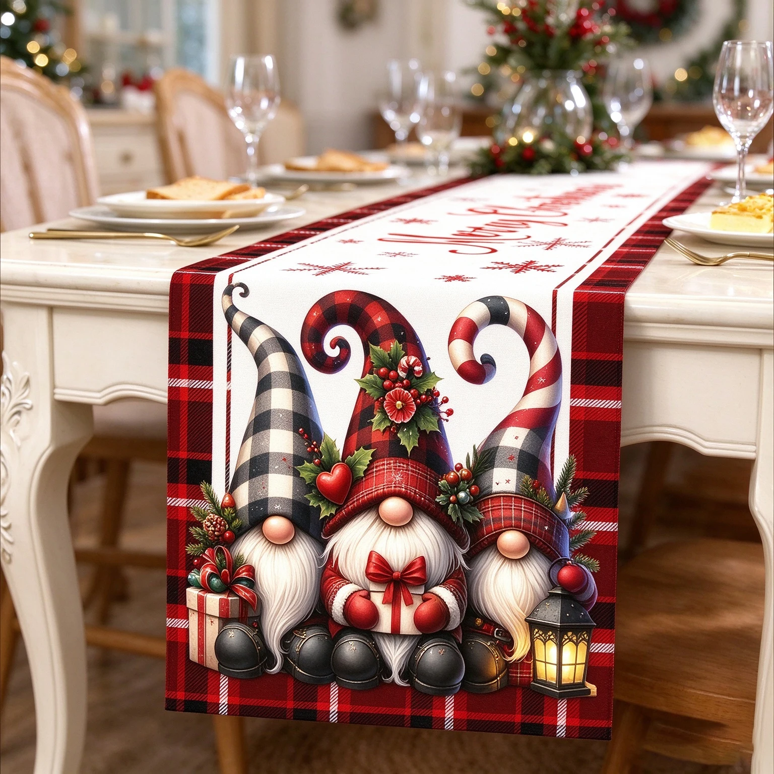 Santa Claus Christmas Table Runner Merry Christmas Decoration for Home Xmas Party Table Decor Navidad Noel New Year