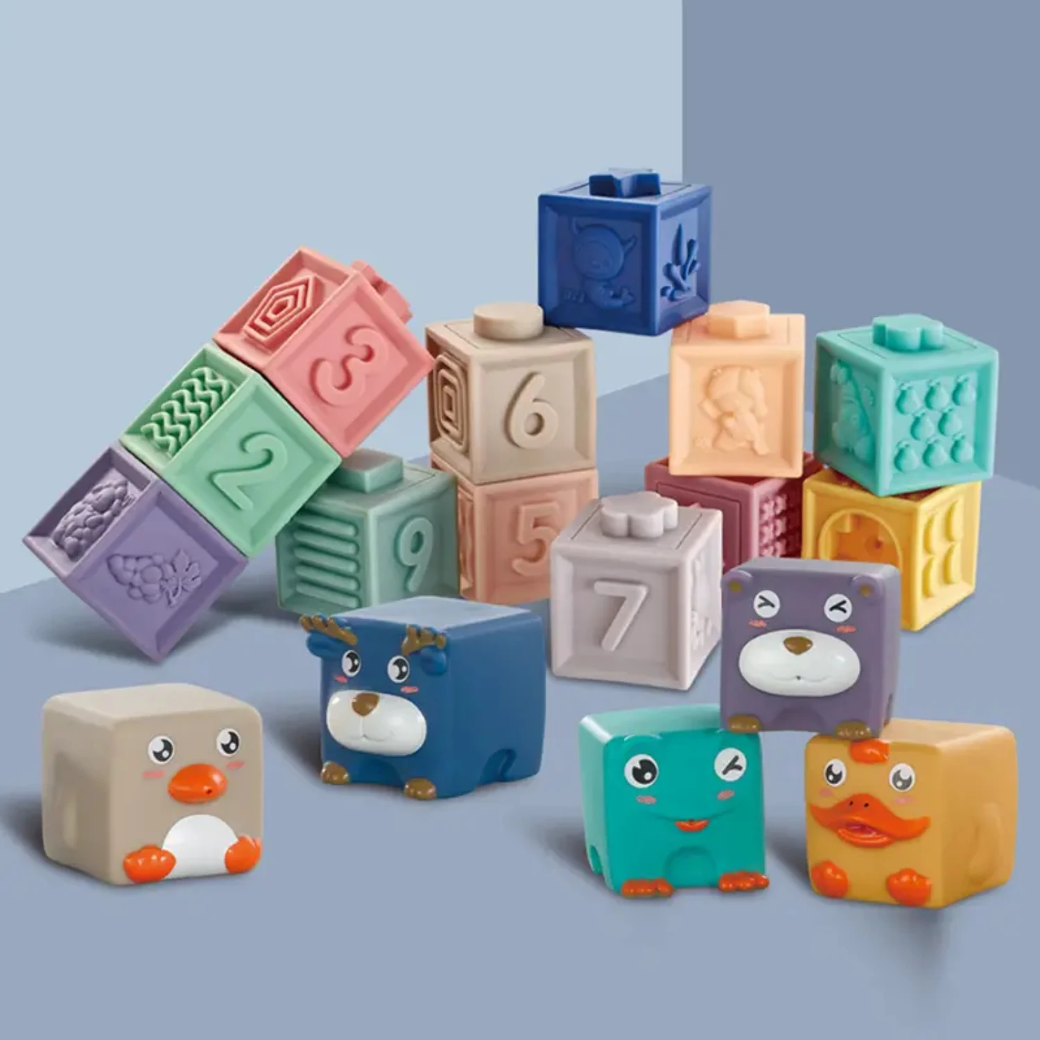 aytime fun. Featuring a variety of textures, vibrant colors, and cute animal shapes, these soft blocks are perfect for promoting