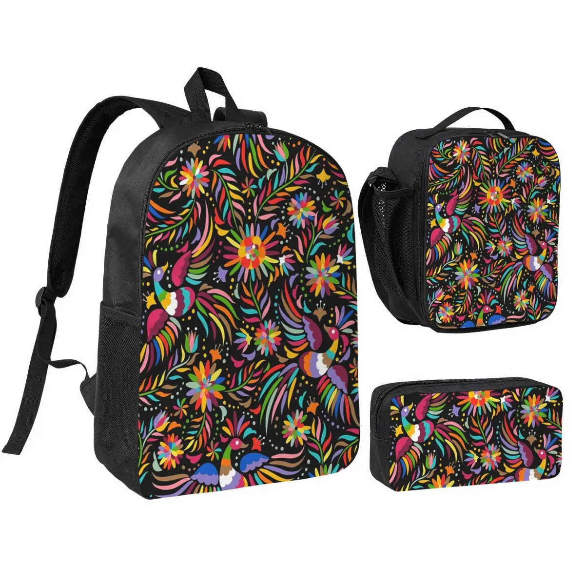 

Traditional Mexican Colorful Backpack Boys Girls BookBag School Bag Shoulder Bags 3ps Insulated Lunch Bag Pencil Case