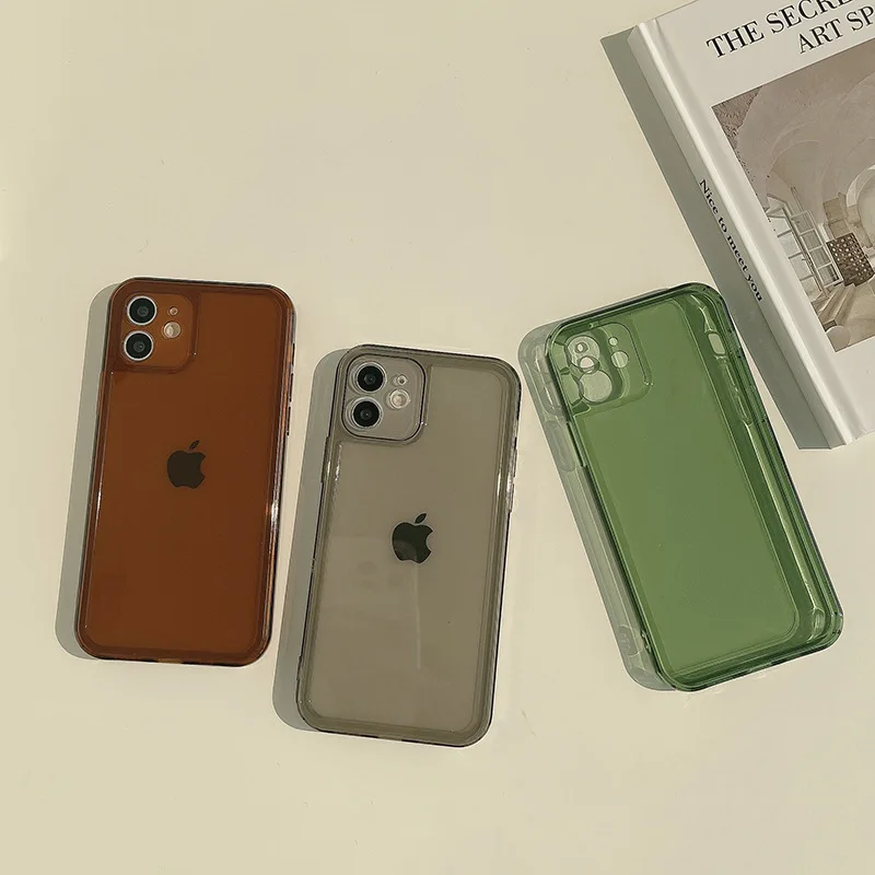 Retro Colorful Brown Green Black Trasparent Phone Case For iPhone 15 14 13 12 11 Pro Max XR X 14Max 8 7Plus Clear Soft TPU Cover