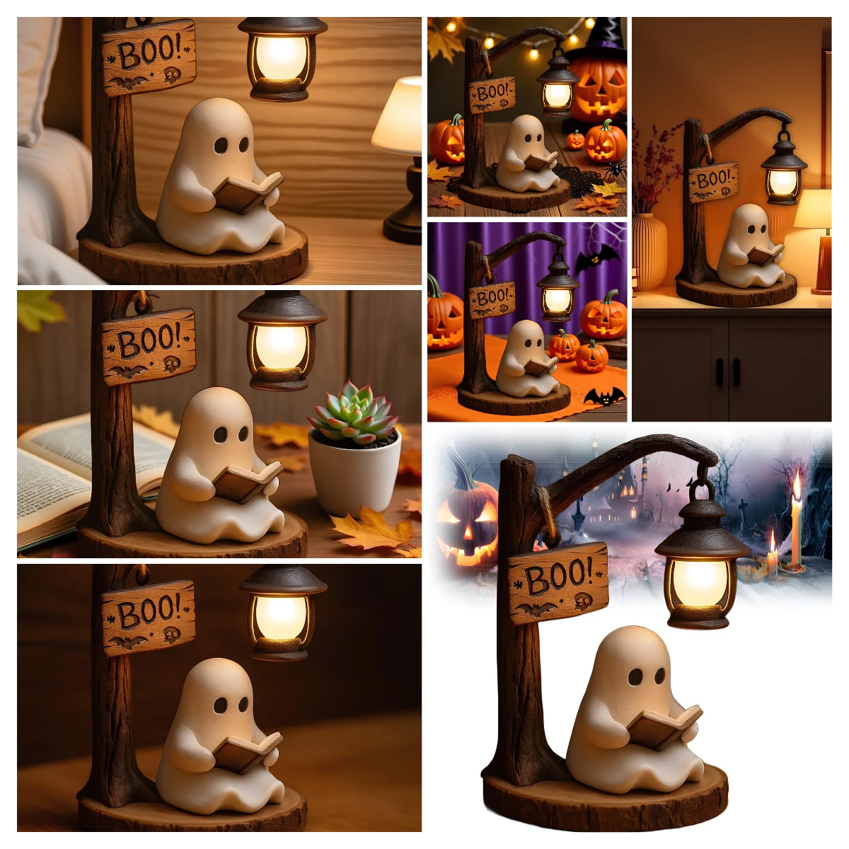 متوهجة شبح القراءة فانوس هالوين شبح القراءة مصباح سطح المكتب زخرفة الحرف الهدايا شبح ليلة ضوء زينة الهالوين #2