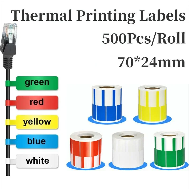 500Pcs/Roll 70*24mm Cable Labels Wire Marking Network Waterproof Thermal Printer Sticker Organizer Self-Adhesive Label Cable Tag