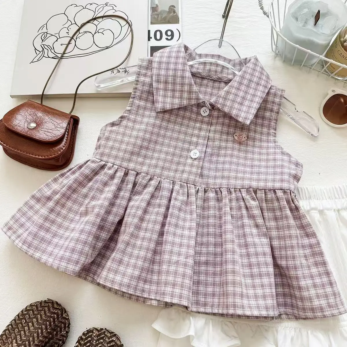 Plaid Vest & Ruffled Skirt Pants 2Pcs Set Girls Preppy Style Lapel Outfit Summer Cute Fashion Clothes for Toddler Baby Girls