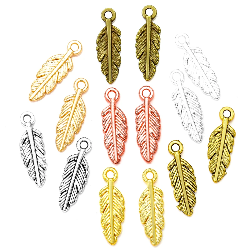 50pcs 15x5mm 7 Colors Zinc Alloy Feathers Charms DIY earring bracelet Jewelry Findings Jewelry Accessories