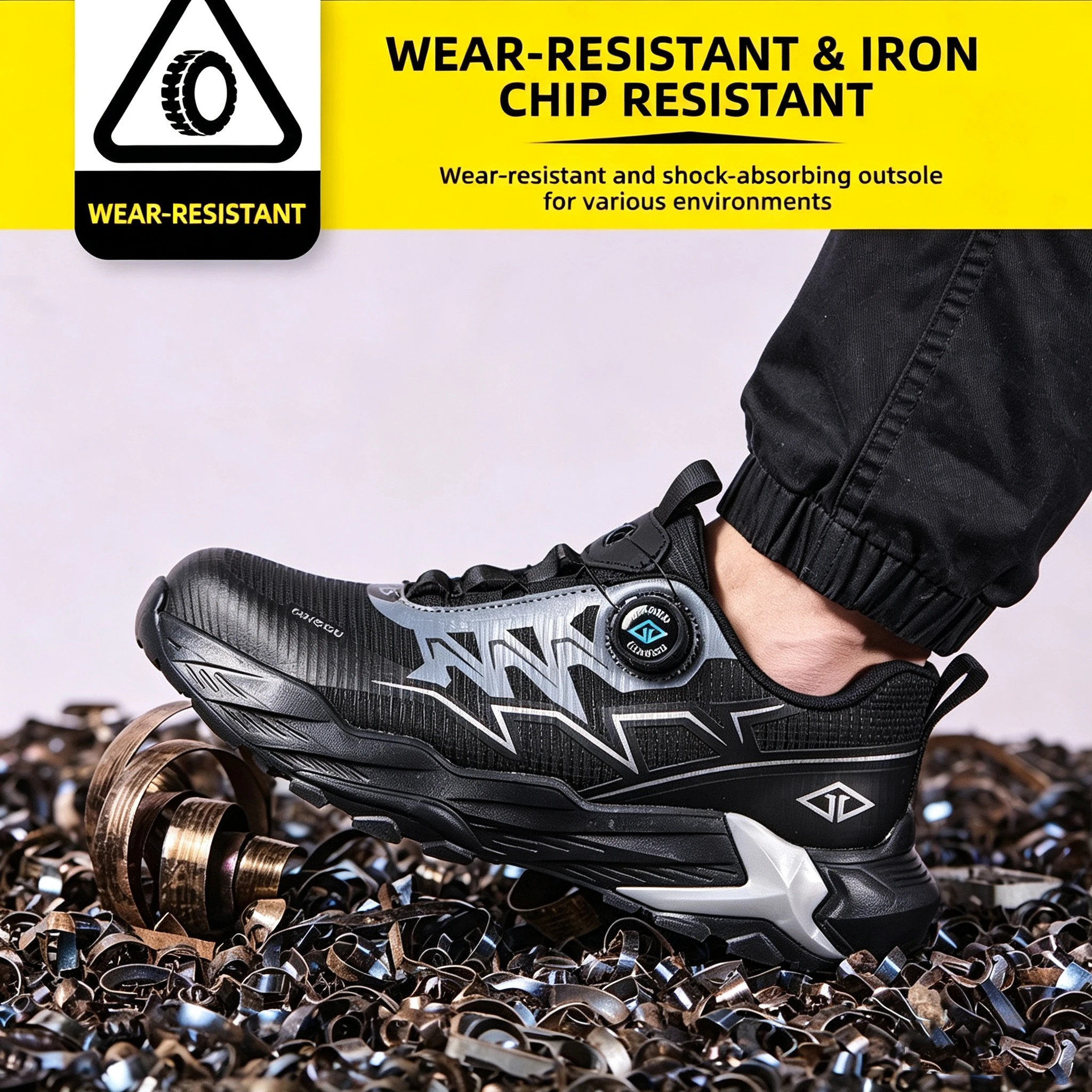 New breathable button labor insurance shoes steel head anti-smash anti-puncture safety shoes button technology lace-free