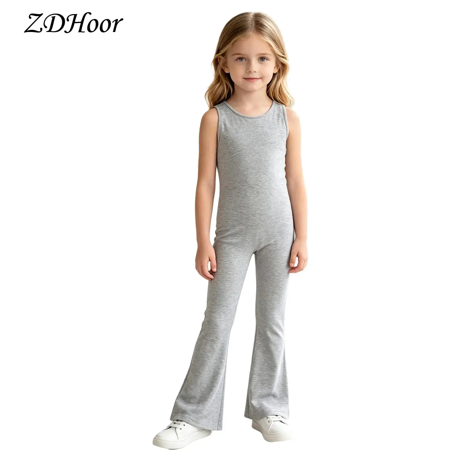 Kids Girls Anti-stripping Back Invisible Zipper Bell-bottom Bodysuit Special Needs Adaptive Jumpsuit One Piece Casual Rompers