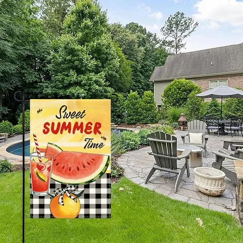 Sweet Summer Time Garden Flag, Watermelon and Lemonade Design, 12x18 Inches XXQ