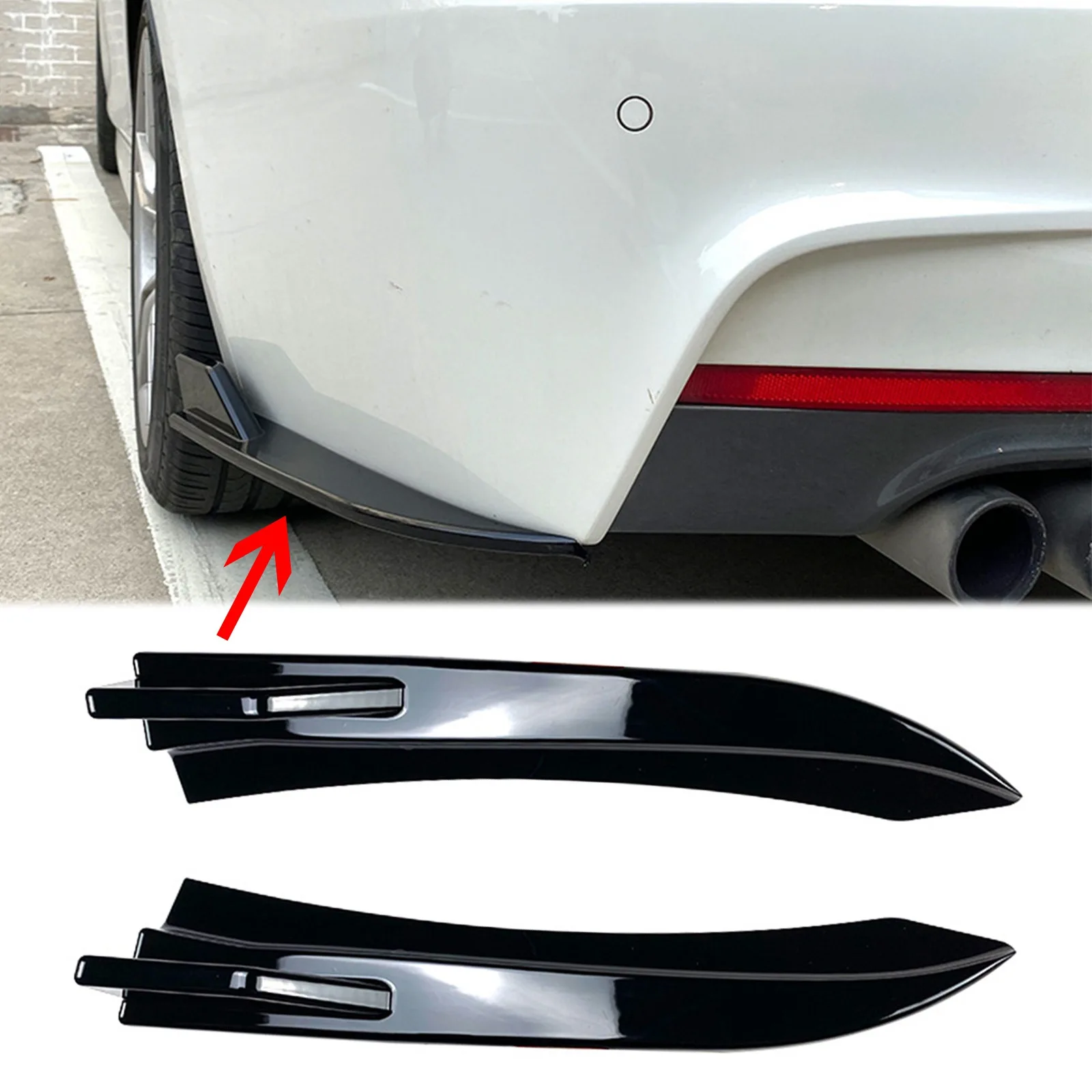 Rear Bumper Splitter Side Spoiler Canards Cover Body Kit Trim for BMW 3 Series F30 With M Tech/M Sport Bumper 2012-2018