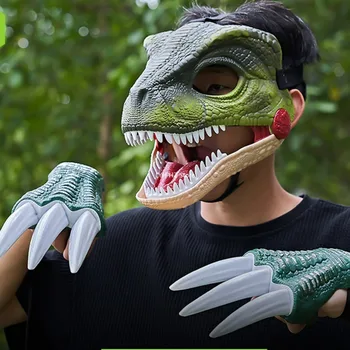 Jurassic Park Dinosaur Mask with Claws Hard Plastic Dino Toys with Sounds for Furry Kids Adults Cos Costume Birthday Gift