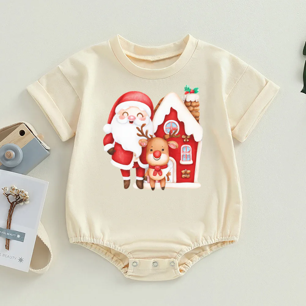 Noel baba noel kabarcık Romper Retro noel tulum şenlikli tatil yürüyor boy T-Shirt tulum Xmas kıyafetler