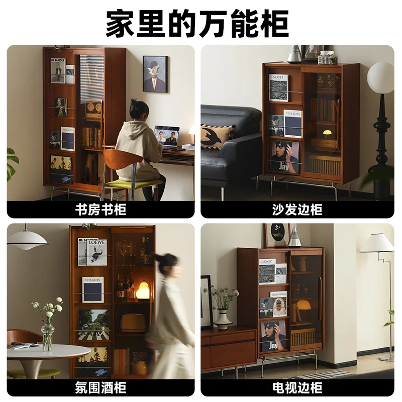 Nordic solid wood bookshelf glass door display