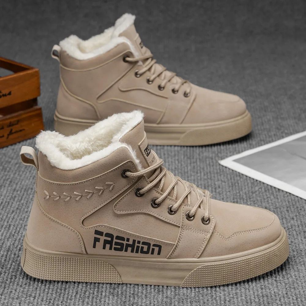 

Men Snow Boots Winter Anti Slip Plush Indoor Warm Cold Proof Snow Boots High Top Platform Lace Up Outdoor Sport Work Boots