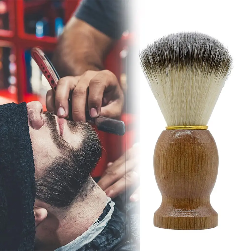 Brocha de afeitar de pelo de tejón puro, accesorio de barbero con mango de madera, cepillo de bigote, herramienta cosmética, limpieza Facial de barba para hombres