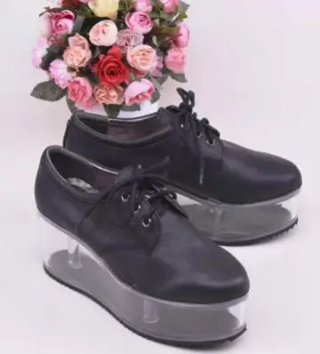 

Black White Leather Lace Up Thick Sole Transparent Platform Low Top Sneakers Women Fashion Round Toe Leisure Container Shoes