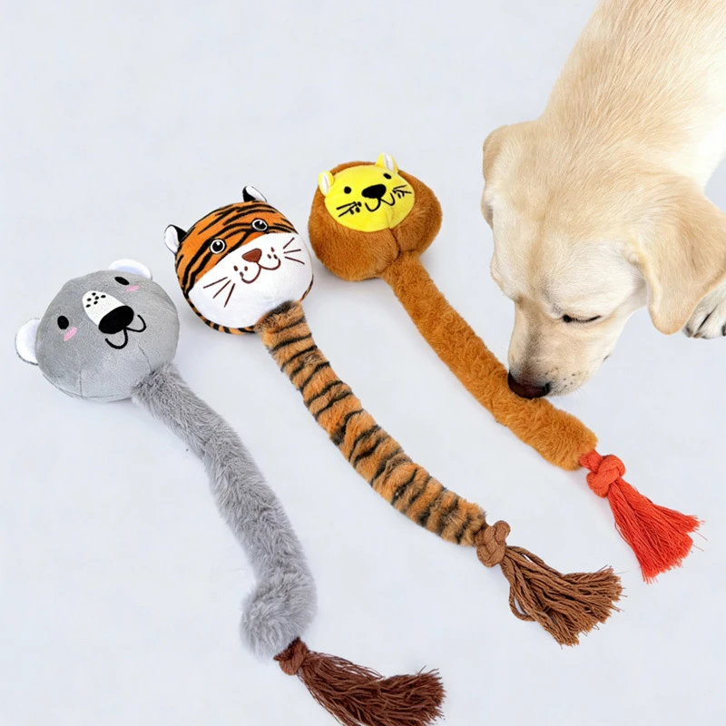 Pet interactive tug of war cleaning teeth grinding sound dog toy cotton rope for relieving boredom plush pet supplies