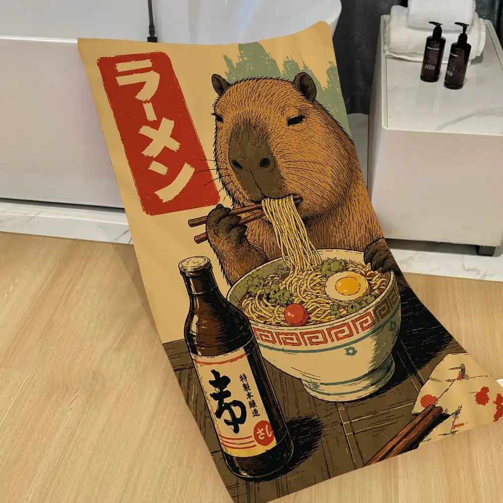 Cute Capybara Bath Towel Microfiber Soft Water Absorbing Breathable For Girl Kids Decorative Cartoon Beach Towel
