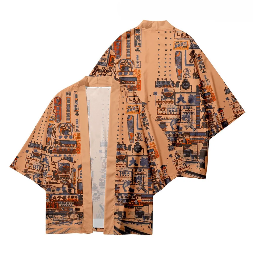 كيمونو الرجال النساء اليابانية التقليدية 3D الطباعة كيمونو سترة النيون نمط قميص كيمونو الصيف الياباني #5