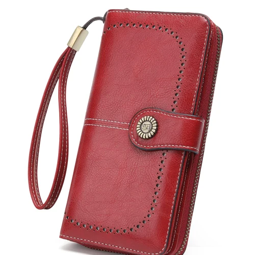 하이 퀄리티 여성용 RFID 도난 방지 가죽 지갑, 긴 지퍼, 대형 여성용 클러치 백, 여성용 지갑 카드홀더 