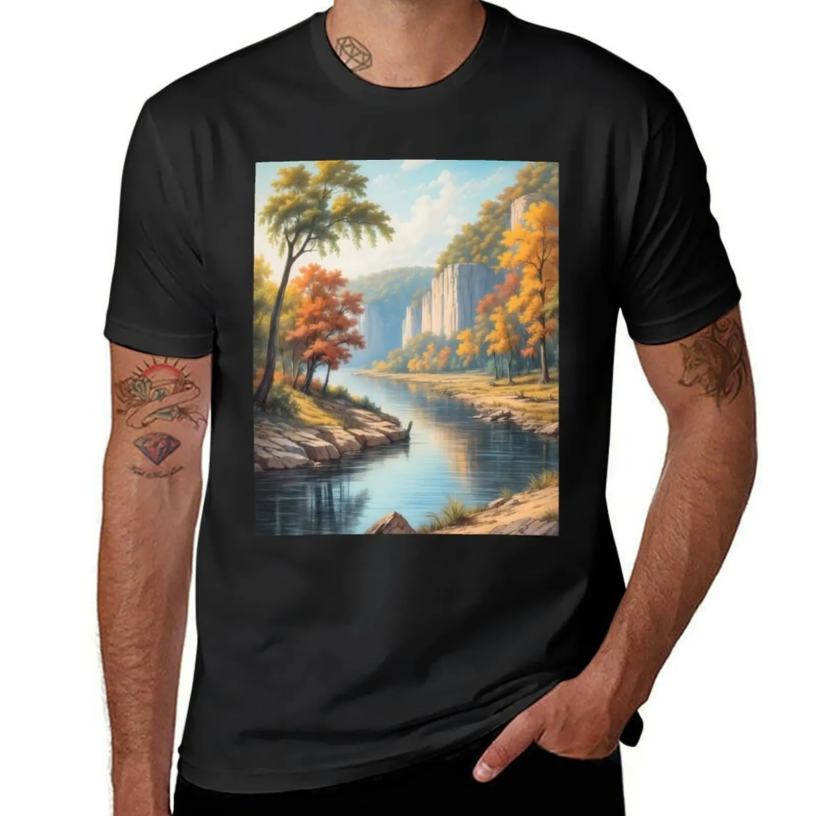 Autumn's Glory Along the River Cliffs T-Shirt sports fans heavyweights tees t shirt for men