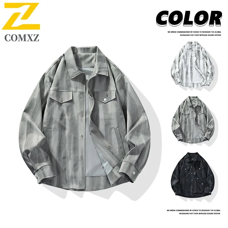 

COMXZ 2025 Men's Workwear Long Sleeve Shirt Spring Autumn Loose Fit Plus Size Casual Jacket Lightweight Comfortable Coat