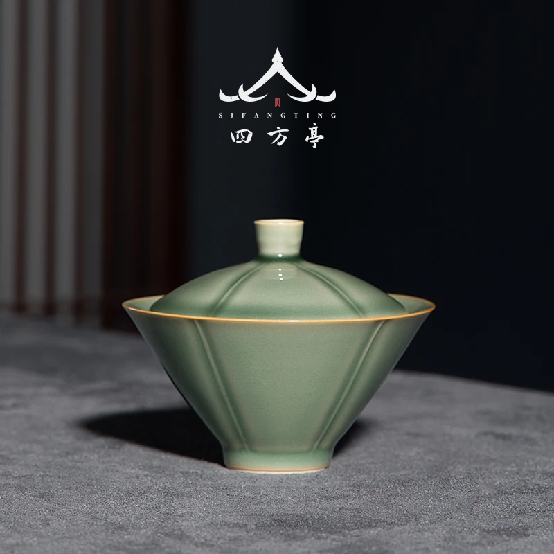 High-End Single Porcelain Ceramic Gongfu Tea Cup Lid Bowl Calligraphy Design Handmade Jingdezhen Blue Glazed Tea Set