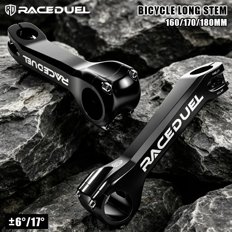 

RACEDUEL Bicycle Long Stem 160/170/180mm Bicycle Stem 7075 Aluminum Alloy Bike Bridge 6/17 Degree Mountain Road Bike Table