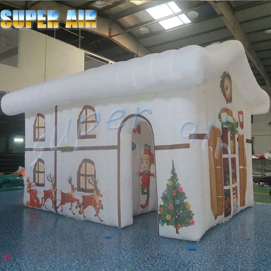 Attività all'aperto all'ingrosso Grosso di Babbo Natale gonfiabile da 4X3 m che esplode la casa di Natale con luce per la decorazione natalizia delle vacanze