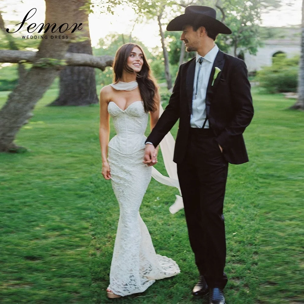 Semor Charming Sweetheart Collar Sleeveless Lace Wedding Dress with Scarf 2026 New Mermaid Long Vestido De Novia Customized