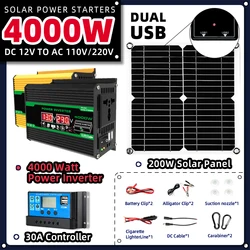 200W solar panels kits set 4000watts 220v/110v Inverter Combination 30A Controller For Smart Phone Camping solar power system