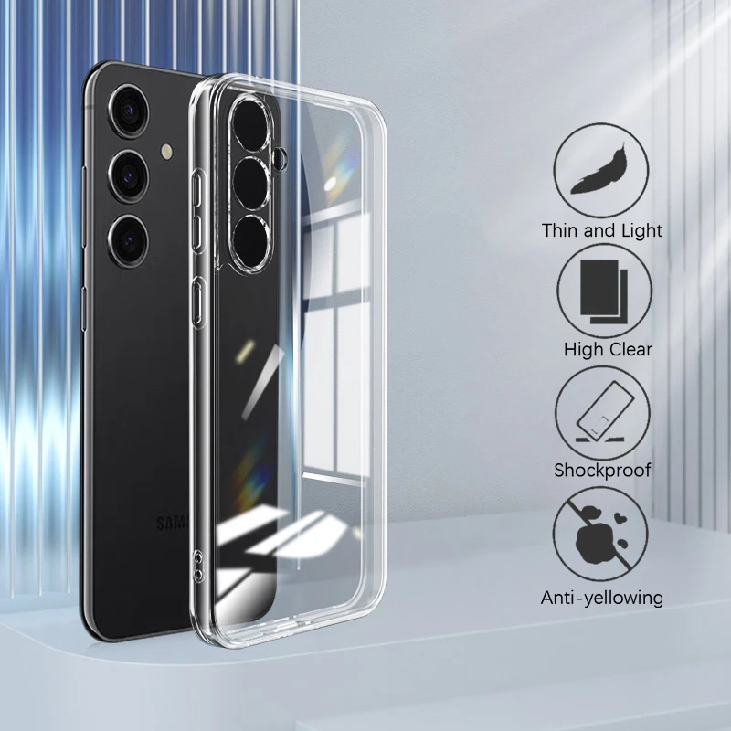 Pełna ochrona aparatu Silikonowe etui do Samsung Galaxy S24 S23 S21 FE S22 Plus A14 A34 A54 Ultra Thin Clear Case Cover TPU — zdjęcie 4