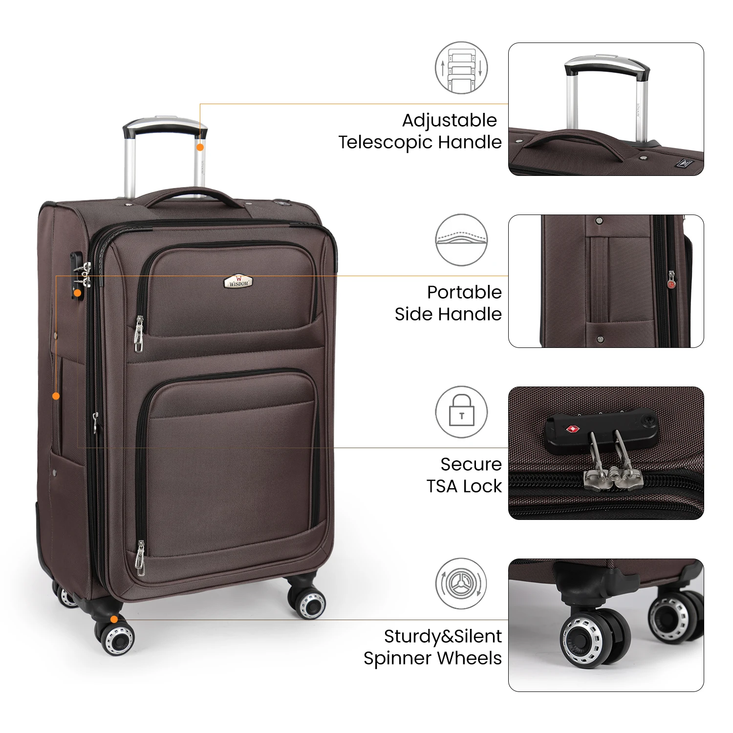 Tas Koper Perjalanan Softside yang Dapat Diperluas, Koper Spinner Softshell Ringan dengan Roda Spinner & Multi-saku