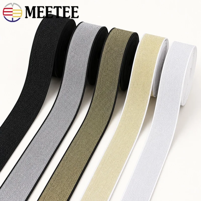 3Meters Meetee 10/15/20/25/30/40/50mm Glitter Elastic Band Ribbon Trim for Garment Trouser Belt Waist DIY Sewing Craft Accessory