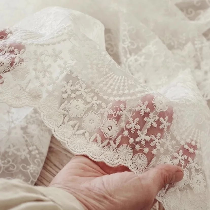 Romantic White Embroidered Lace Fabric French Style For Wedding Dress Home Decoration Tablecloth Fabric