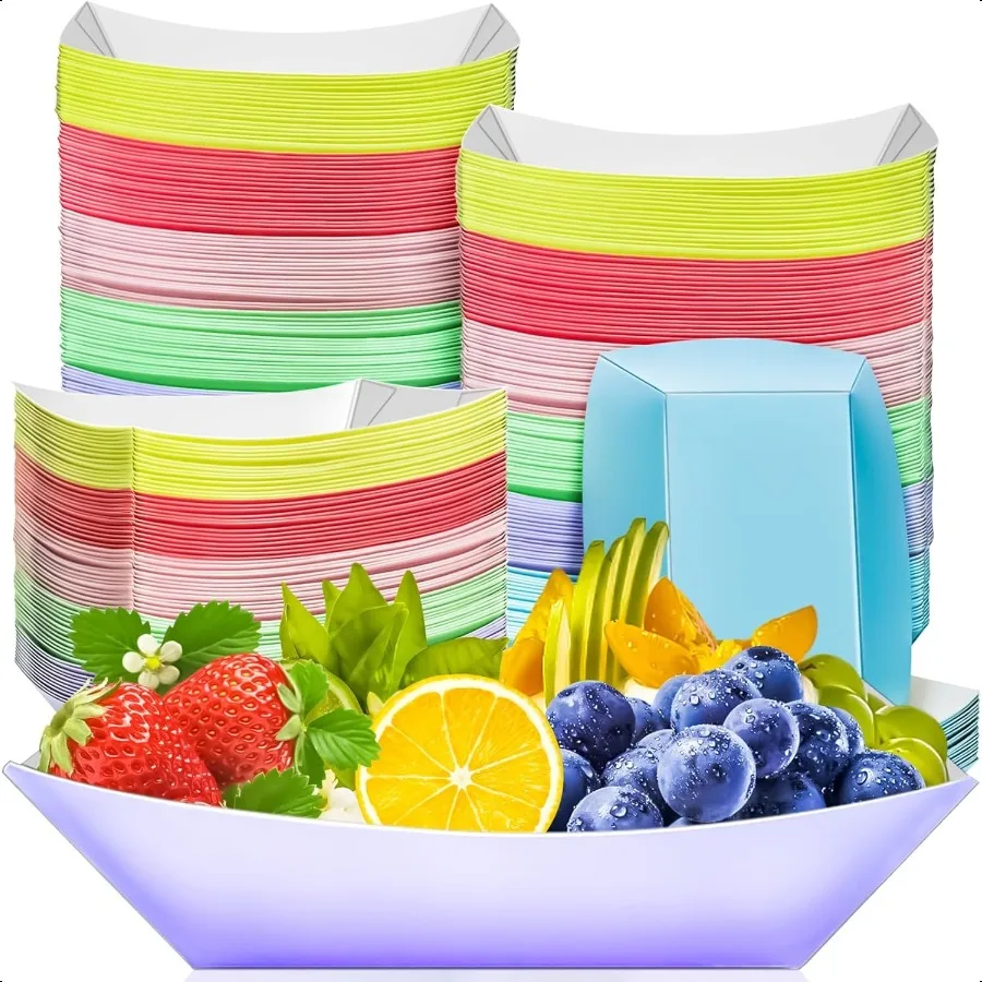 

100 упаковок, красочные бумажные лотки для еды, 3 фунта, бумажные лодки, тарелки, контейнеры, цветные крафт-подносы для сервировки еды, лоток для ловли, корзина для Snac