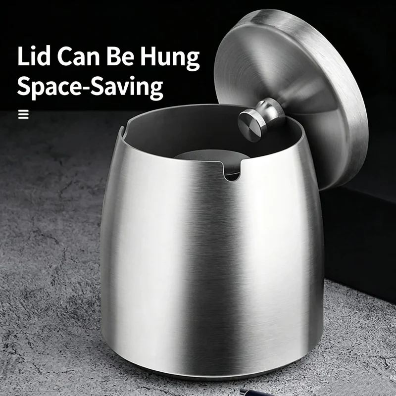 1Pc Titanium-plated Stainless Steel Ashtray Car Interior Ash Waste Receptacle with Lid Thicker and Taller Anti-fly Car Ashtray