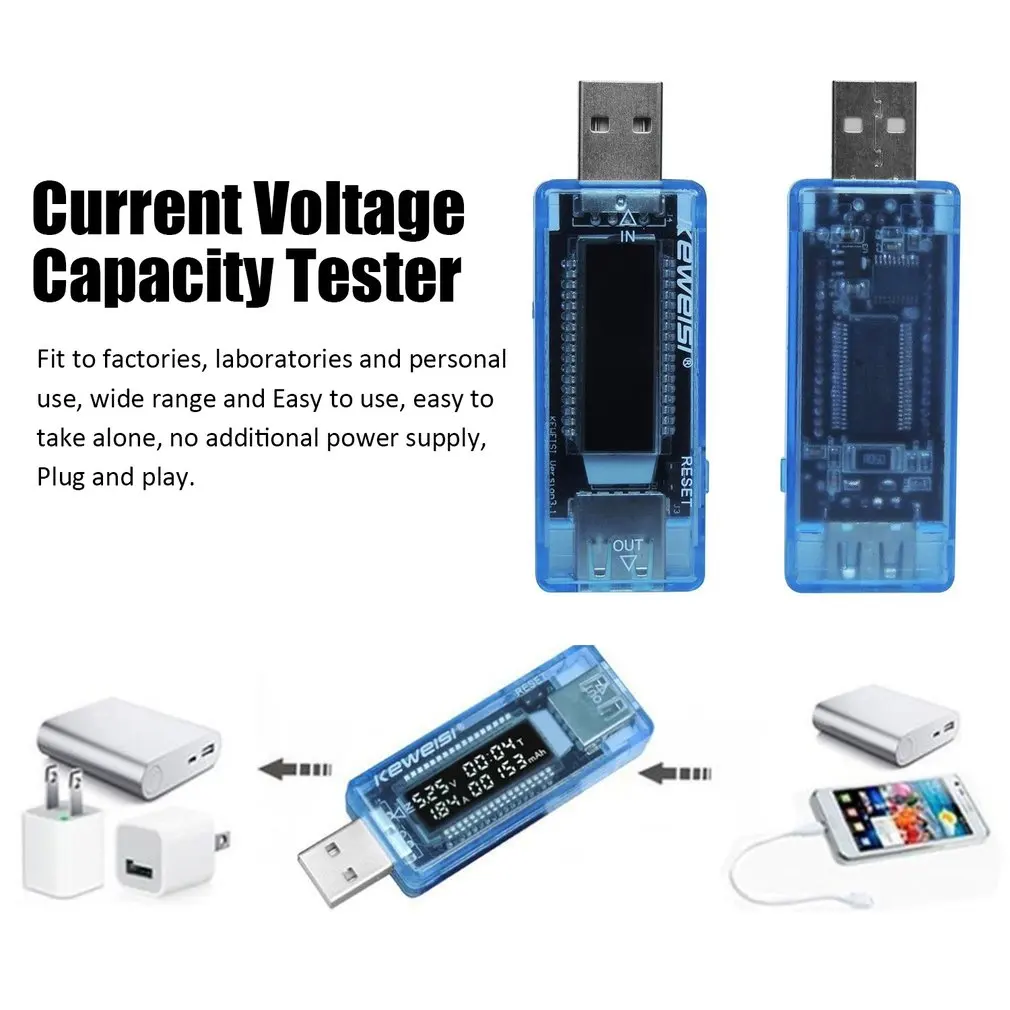 100PCS USB Current Voltage Capacity Tester Volt Current Voltage Detect Charger Battery Capacity Tester Mobile Power Meter Test