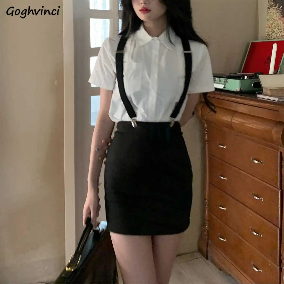 

Slim Strap Skirts Women Summer Preppy Style Pure Students High Waist Chic Streetwear Casual Y2k Simple New Japan Stylish 2025