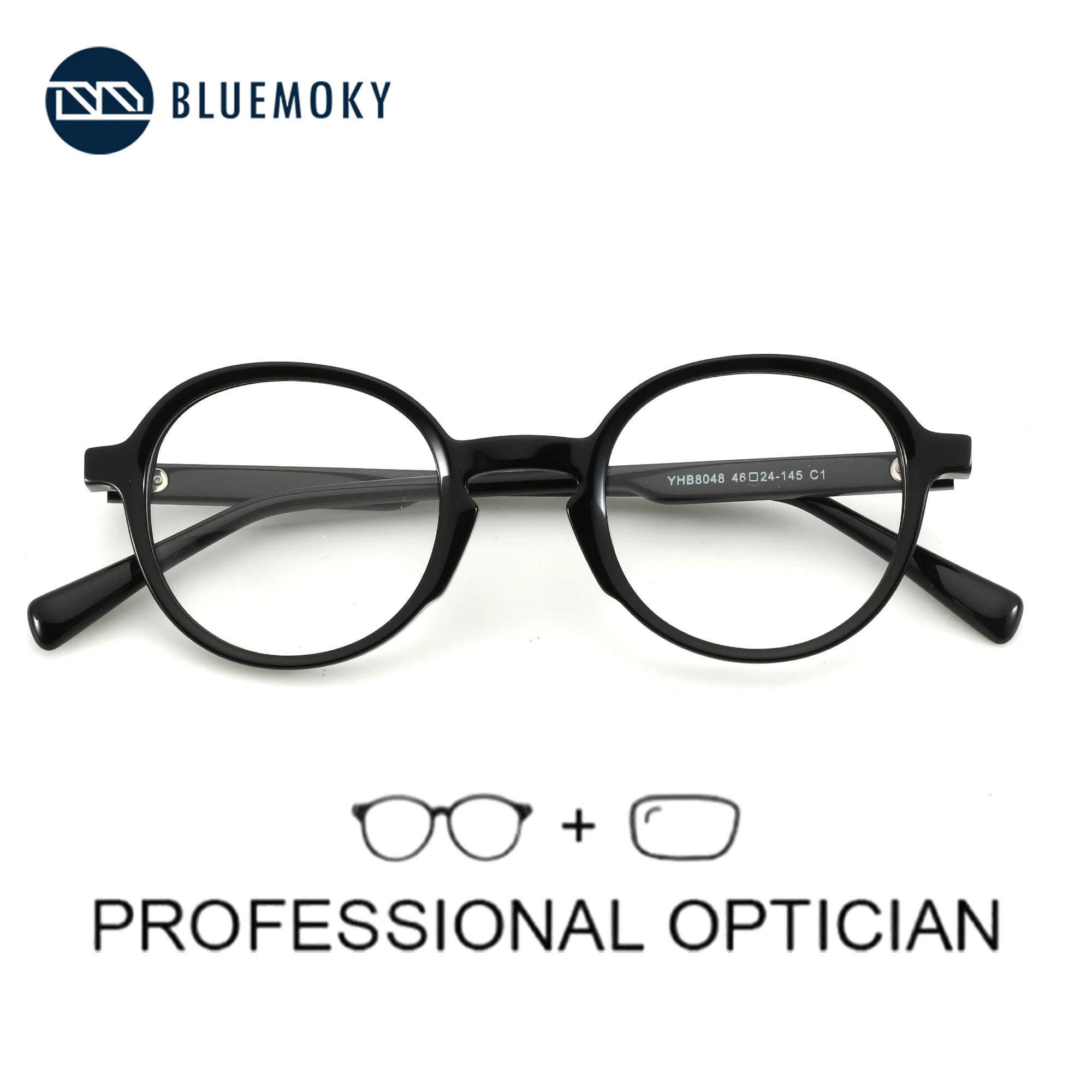 BLUEMOKY (S Size) Modish Round Progressive Prescription Glasses Myopia Eyewear Handmade Acetate Optical Eyeglasses for Unisex